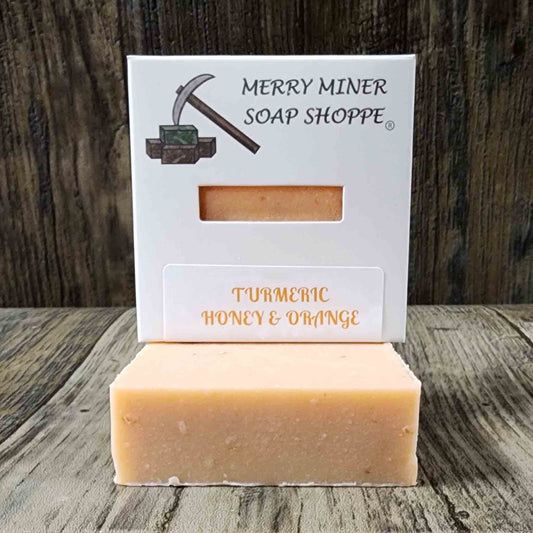 natural bar soap scented as turmeric honey & orange