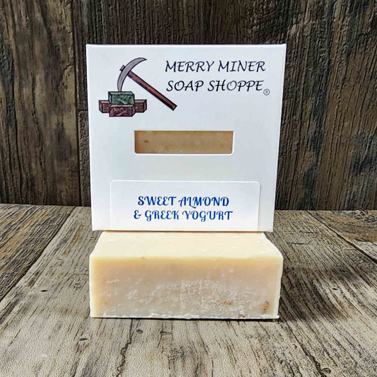 natural bar soap scented as sweet almond greek yogurt