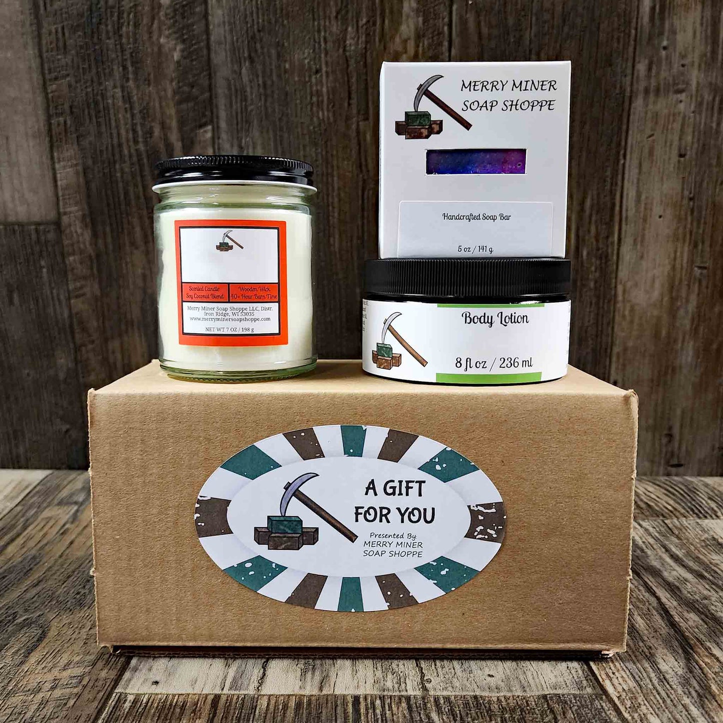customizable gift set bar soap body lotion crackling candle