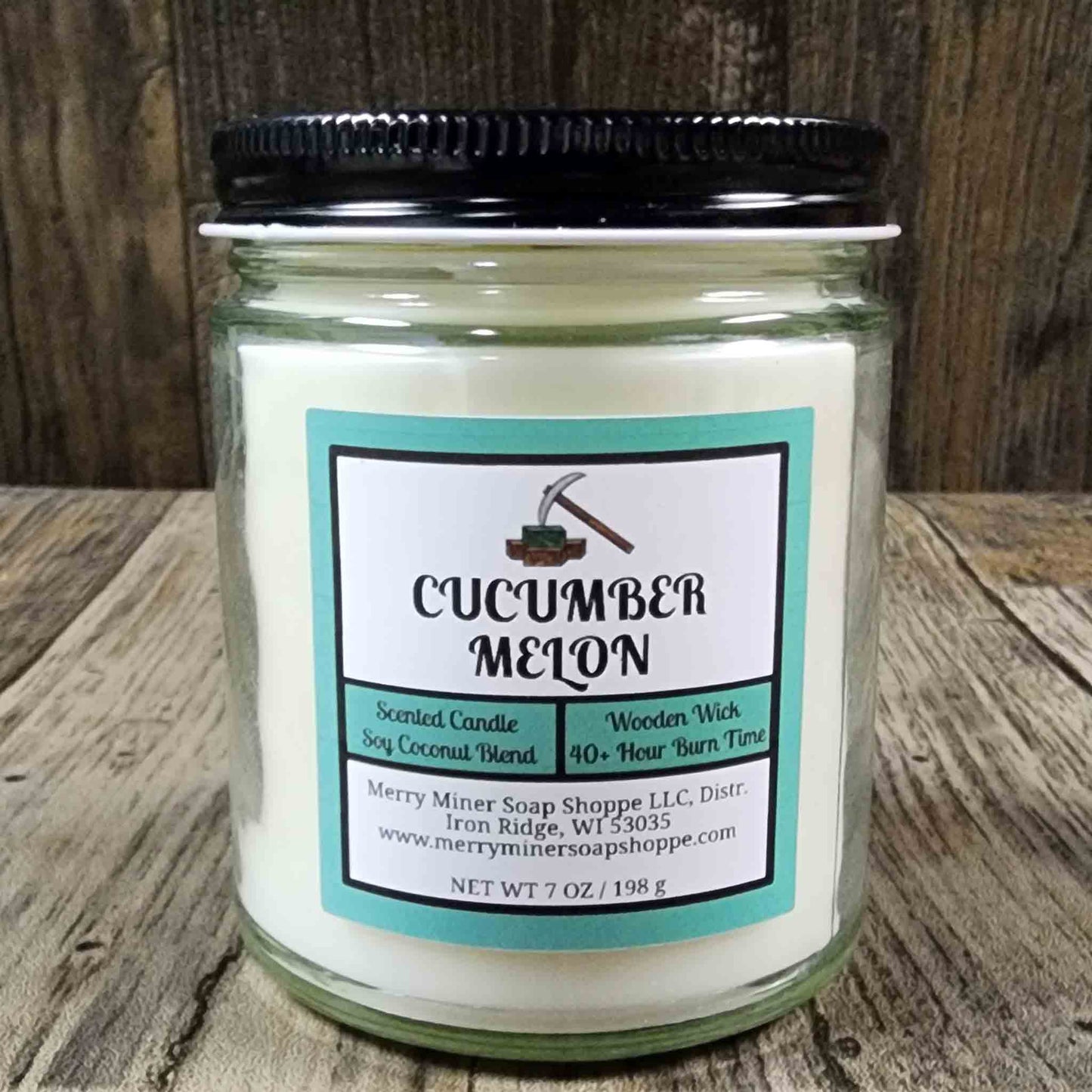 soy coconut wax candle with wooden wick scented as cucumber melon