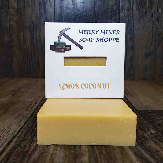 natural bar soap scented as lemon coconut