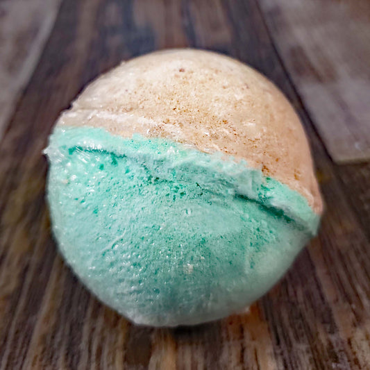 natural bath bomb scented as chocolate mint
